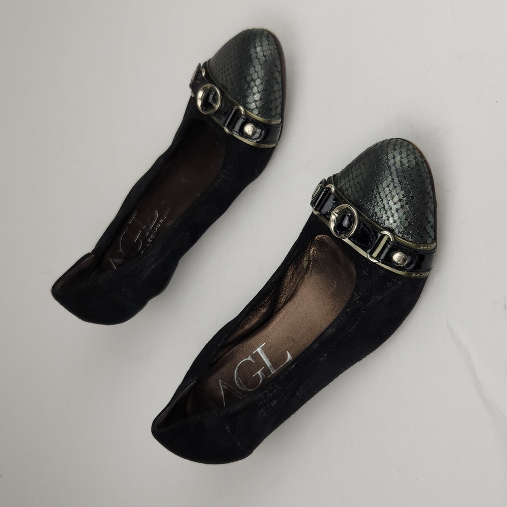 AGL Attilio Giusti Leomaran Monica Snake Cap Toe Leather Ballet Flats Italy